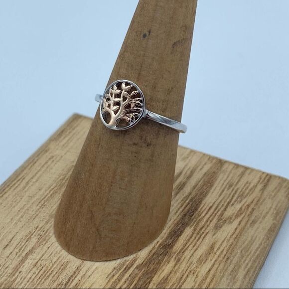 Tree Of Life Solid Sterling Silver Two -Tone Ring Rose Gold sizes 6,7 - Picture 3 of 6